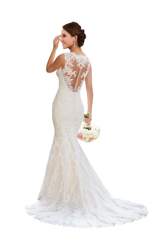 Blanc Sirène Col V Dentelle Robes de mariée Prix Réduit