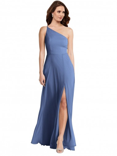 Bleu Windsor Trapèze Mousseline Longue Formelles Robes demoiselle d'honneur / Robes de soirée Prix Réduit
