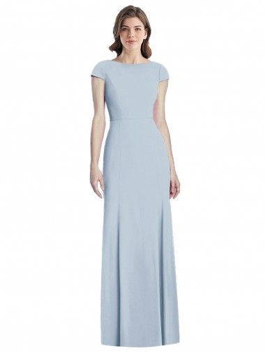 Bleu ciel clair Trompette Bateau Crêpe Stretch Longue Robes demoiselle d'honneur / Robes de bal Prix Réduit