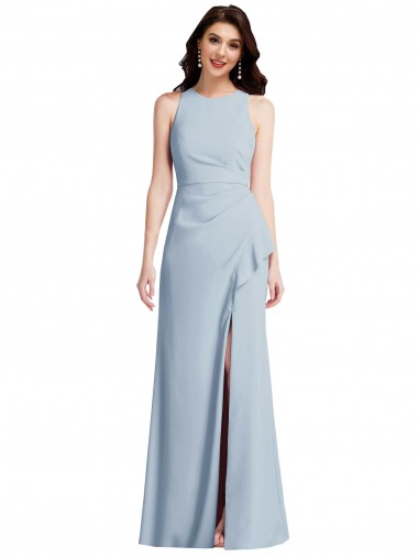 Bleu ciel clair Trompette Licou Crêpe Stretch Longue Robes demoiselle d'honneur / Robes de bal Prix Réduit