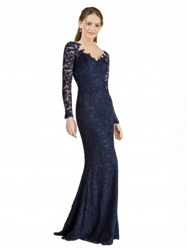 Bleu marine foncé Sirène Dentelle Longue Robes demoiselle d'honneur / Robes de bal Prix Réduit