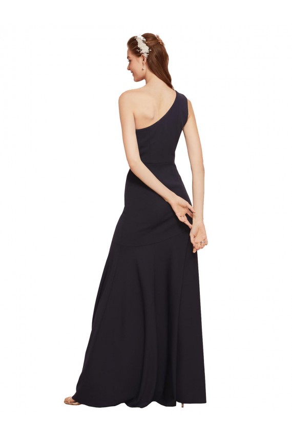 Bleu marine foncé Trapèze Crêpe Stretch Longue Formelles Robes demoiselle d'honneur / Robes de soirée / Robes de bal Prix Réduit