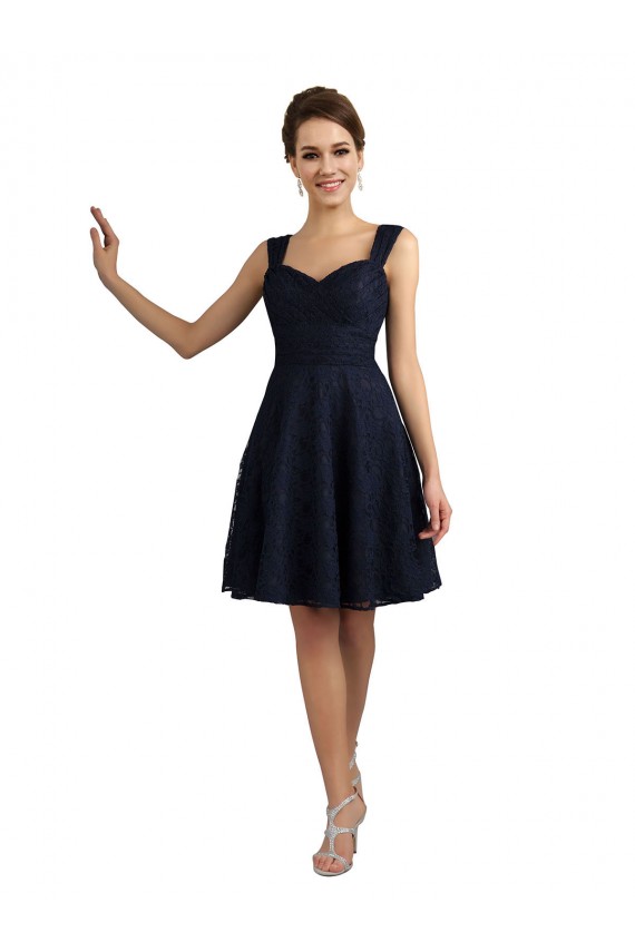 Bleu marine foncé Trapèze Dentelle Courte Robes demoiselle d'honneur / Robes de cocktail Prix Réduit