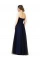 Bleu marine foncé Trapèze Sans bretelle Tulle Longue Robes demoiselle d'honneur Prix Réduit