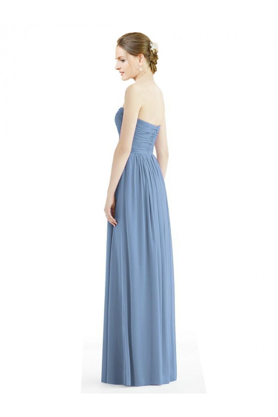 Bleu poussiéreux Trapèze Sans bretelle Mousseline Longue Robes demoiselle d'honneur Prix Réduit