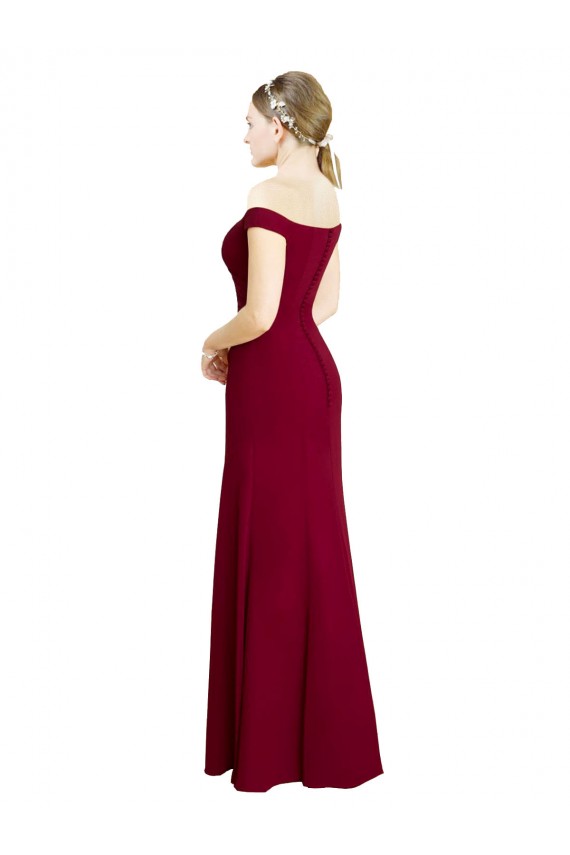 Bordeaux Sirène Épaule Dénudée Mousseline Longue Robes demoiselle d'honneur / Robes de bal Prix Réduit