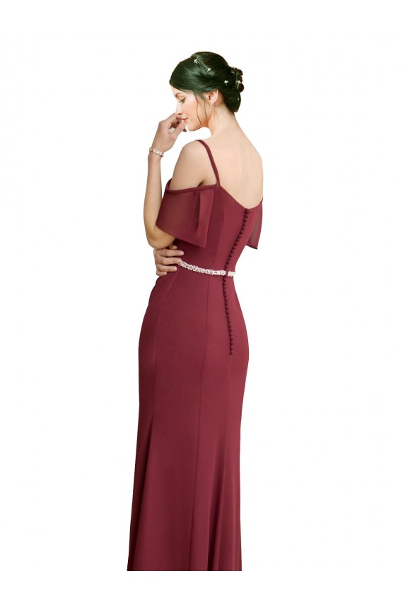Bordeaux Trapèze Bretelles spaghetti Mousseline Longue Robes demoiselle d'honneur Prix Réduit