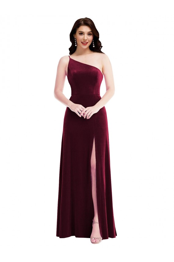 Bordeaux Trompette Velours Stretch Longue Robes demoiselle d'honneur / Robes de bal Prix Réduit