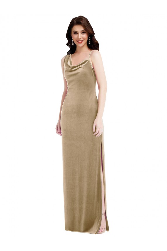 Champagne Fourreau Velours Stretch Longue Formelles Robes demoiselle d'honneur / Robes de soirée / Robes de bal Prix Réduit