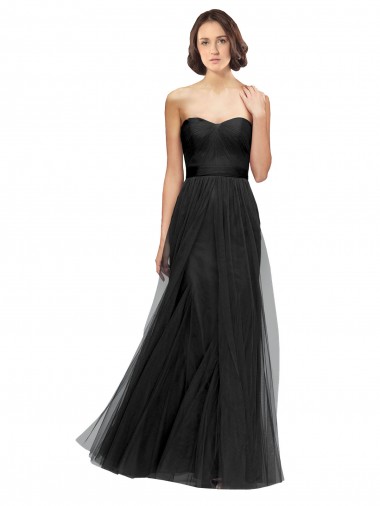 Noir Trapèze Tulle Longue Robes demoiselle d'honneur Prix Réduit
