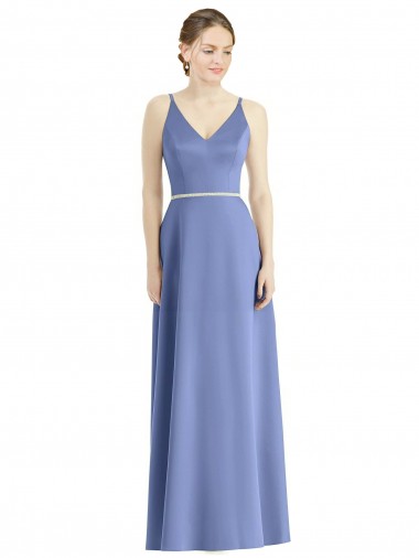 Periwinkle Trapèze Bretelles spaghetti Col V Satiné Longue Robes demoiselle d'honneur Prix Réduit