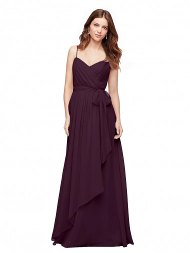 Pourpre Trapèze Col V Mousseline Longue Robes demoiselle d'honneur Prix Réduit