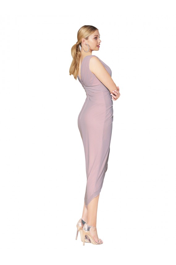 Primevère Sirène Col V Mousseline Courte Asymétrique Robes demoiselle d'honneur / Robes de soirée / Robes de bal Prix Réduit