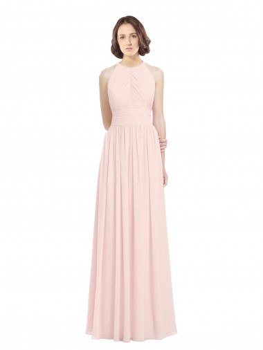 Rose 42 Trapèze Licou Mousseline Longue Robes demoiselle d'honneur Prix Réduit