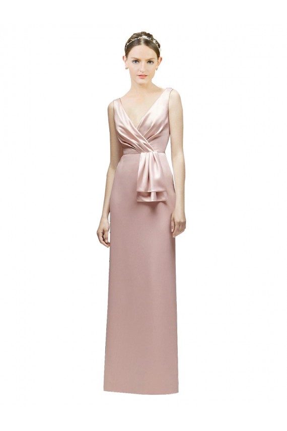 Rose Fourreau Col V Satiné Longue Robes demoiselle d'honneur Prix Réduit