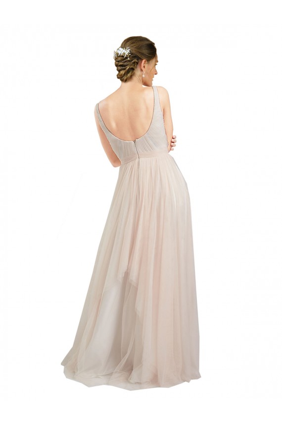 Rose Trapèze Scoop Tulle Longue Robes demoiselle d'honneur Prix Réduit