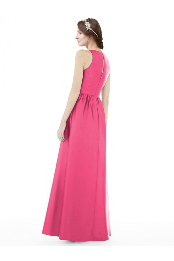 Rubis Trapèze Col bijou Satiné Longue Robes demoiselle d'honneur Prix Réduit