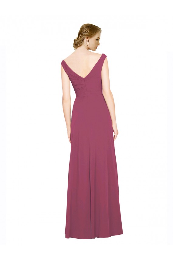 Taupe Trapèze Col V Mousseline Longue Robes demoiselle d'honneur Prix Réduit
