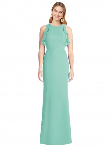 Vert de jade Sirène Col bijou Mousseline Longue Robes demoiselle d'honneur Prix Réduit